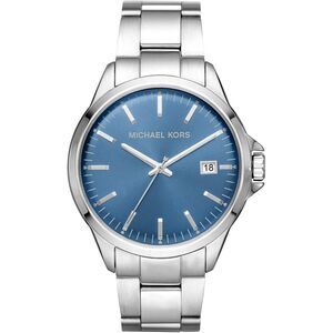 New Michael Kors MK8626 Penn Men's Quartz Watch Silver Ton Blue Dial